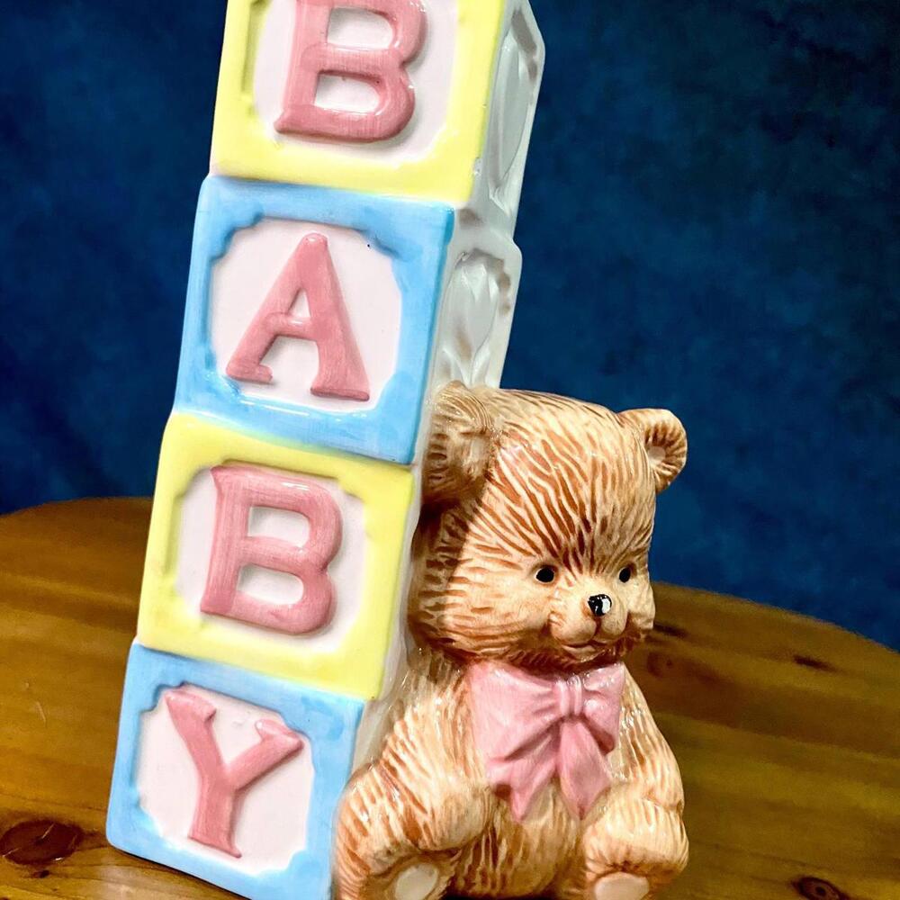 Vintage Baby Planter Ceramic Teddy Bear Flower Arrangement Nursery Decor